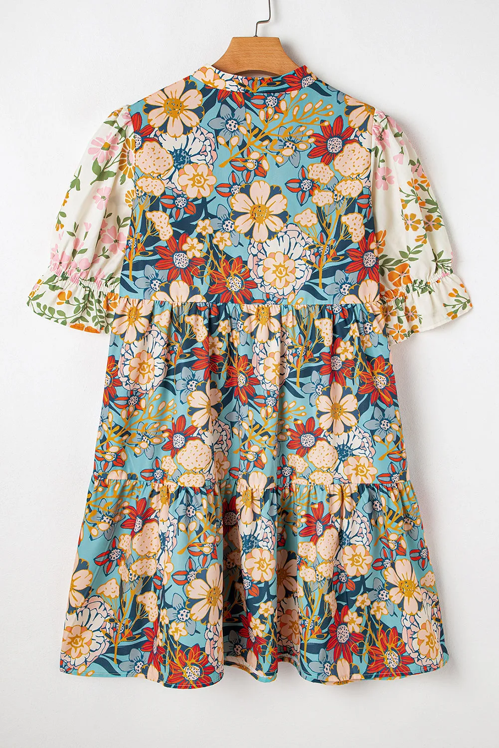 Multicolour Boho Floral Print Crochet Patchwork V Neck Loose Mini Dress sold by Beagle Boutique product image thumbnail 5