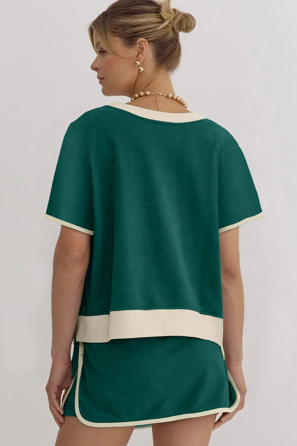 Evergreen Colourblock Edge Drop Shoulder T Shirt and Skirt 2Pcs Set Co-ord sold by Beagle Boutique product image thumbnail 2