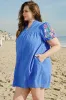 Sky Blue Plus Size Floral Embroidered Puff Sleeve Gingham Mini Dress sold by Beagle Boutique