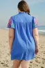 Sky Blue Plus Size Floral Embroidered Puff Sleeve Gingham Mini Dress sold by Beagle Boutique