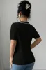 Black Pearl Bow Necklace Embellished Short Sleeve Knitted T Shirt sold by Beagle Boutique