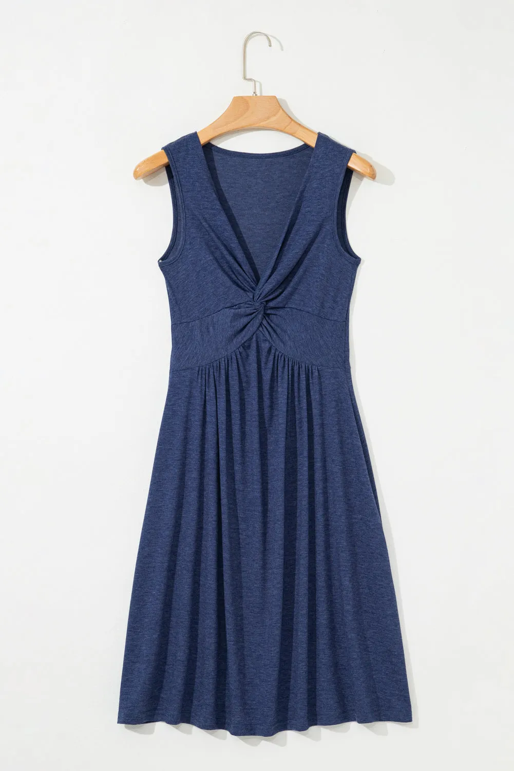 Dirty blue Twisted Bust V Neck Sleeveless Dress sold by Beagle Boutique product image thumbnail 4