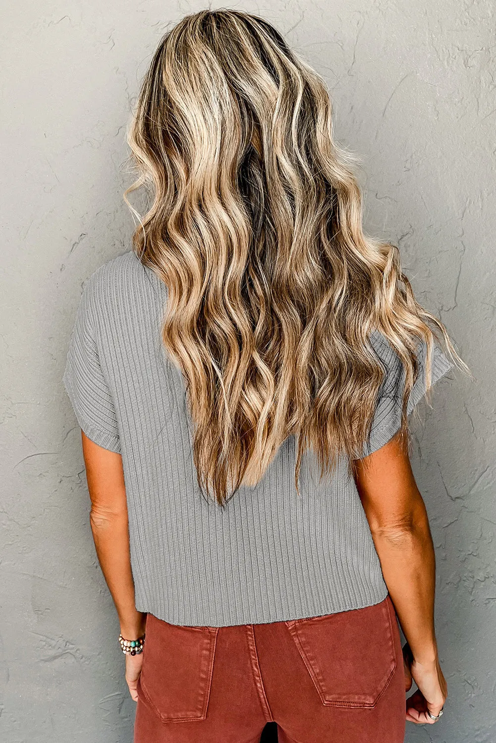 Patch Pocket Ribbed Knit Short Sleeve Sweater sold by Beagle Boutique product image thumbnail 5