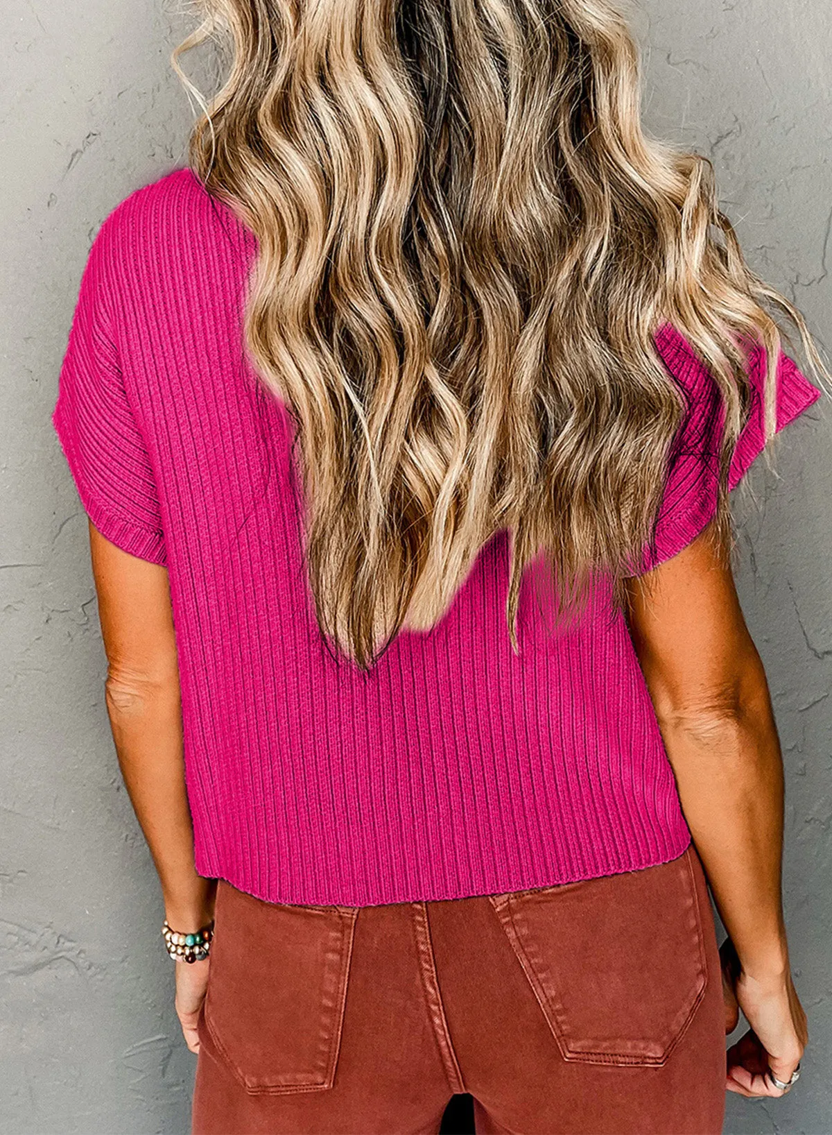 Patch Pocket Ribbed Knit Short Sleeve Sweater sold by Beagle Boutique product image thumbnail 2