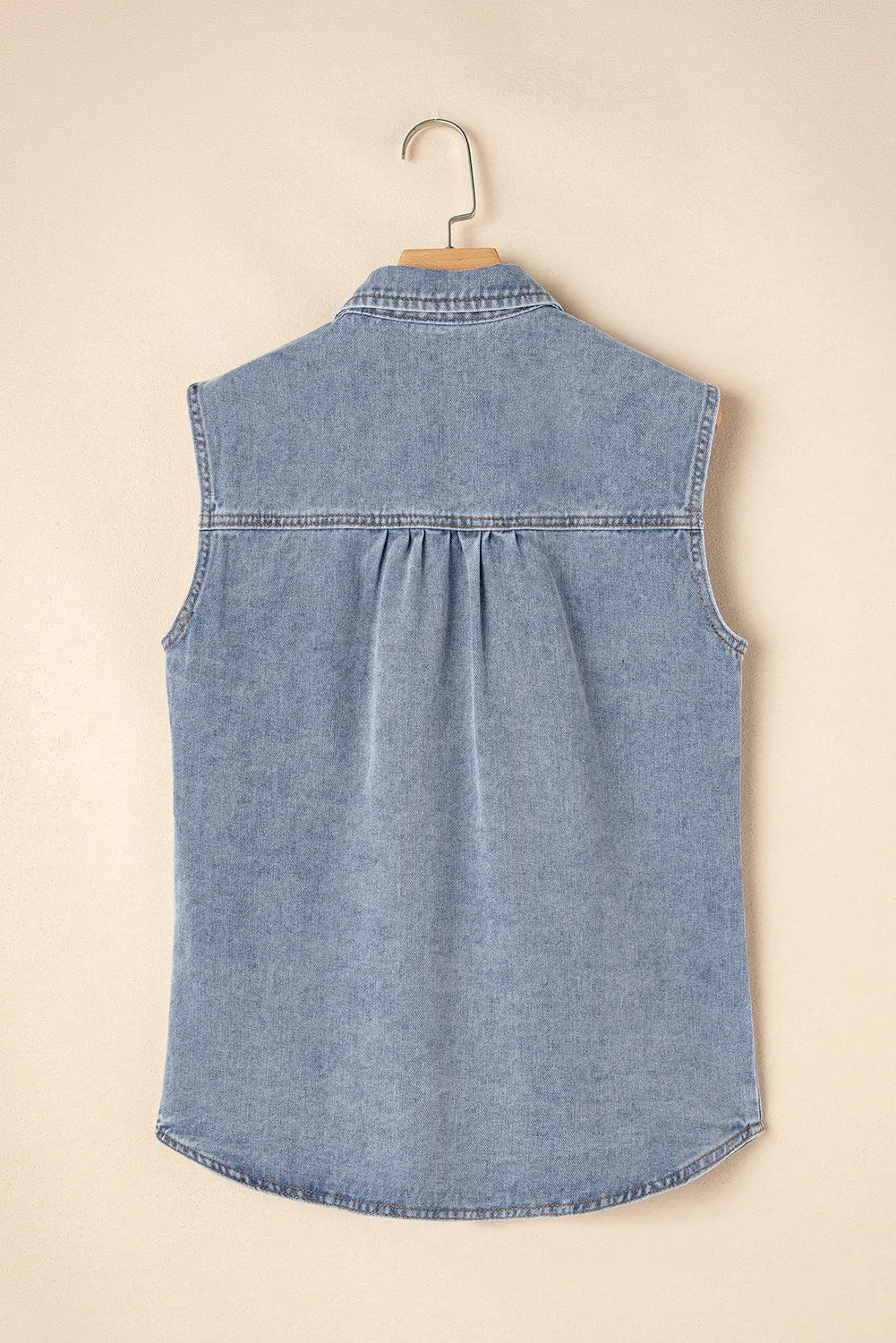 Beau Blue Denim Flap Pocket Curved Hem Shirt Vest sold by Beagle Boutique product image thumbnail 5