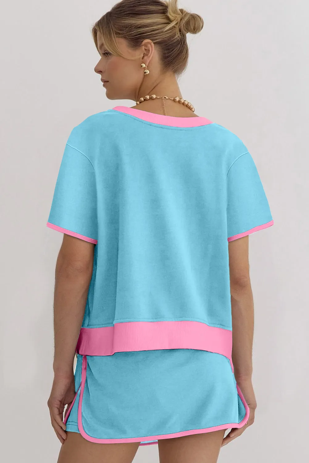 Turquoise Colourblock Edge Drop Shoulder T Shirt and Skirt Co-ord sold by Beagle Boutique product image thumbnail 2