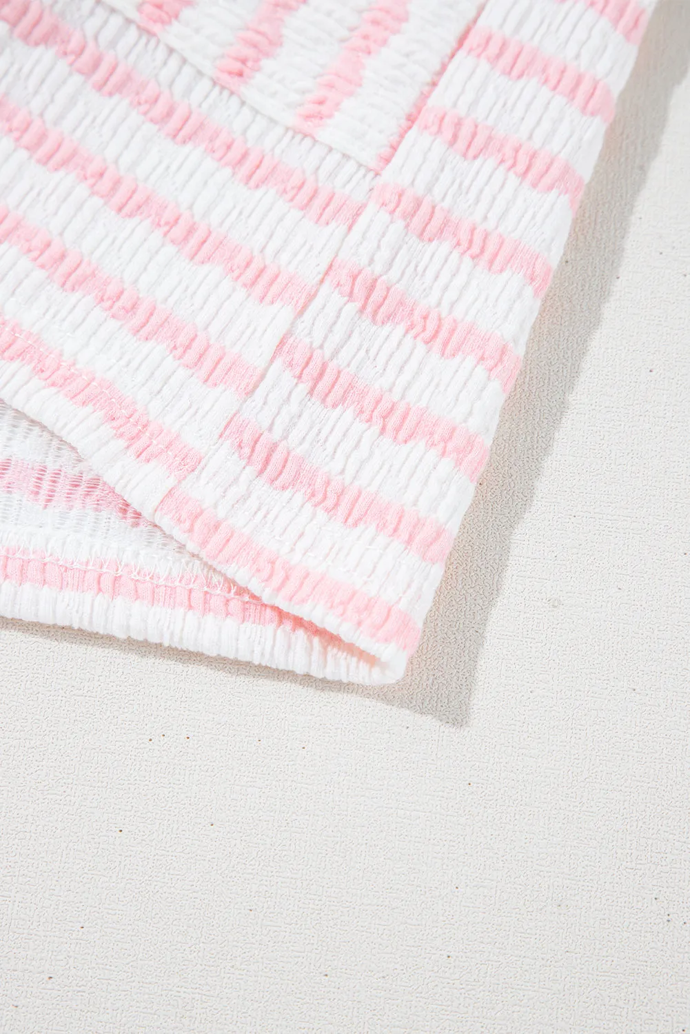 Pink Stripe Knitted Short Sleeve Top and Drawstring Shorts Set sold by Beagle Boutique product image thumbnail 5