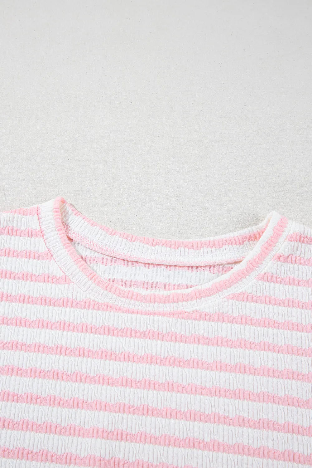 Pink Stripe Knitted Short Sleeve Top and Drawstring Shorts Set sold by Beagle Boutique product image thumbnail 3