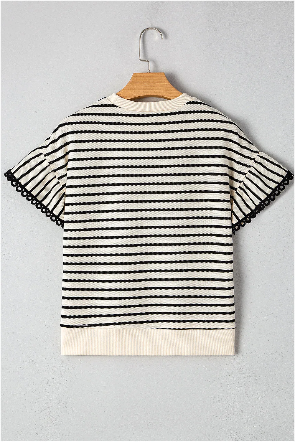 Black Stripe Scallop Lace Trim Ruffle Short Sleeves Crewneck Top sold by Beagle Boutique product image thumbnail 5