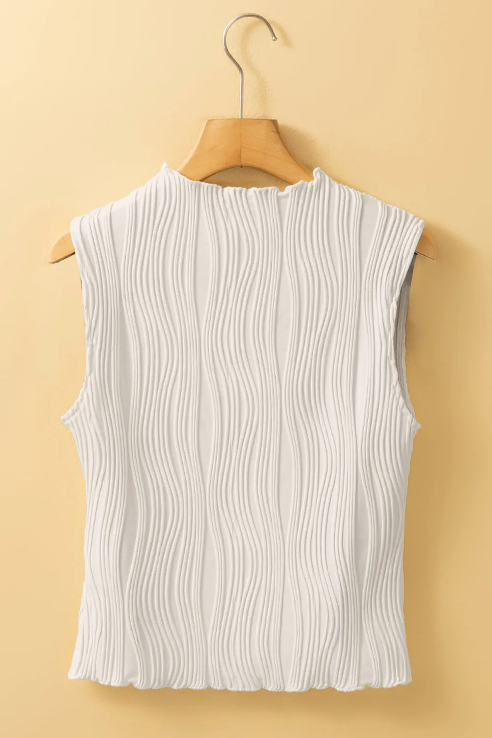 White Solid Colour Wavy Textured Round Neck Sleeveless Top sold by Beagle Boutique product image thumbnail 5