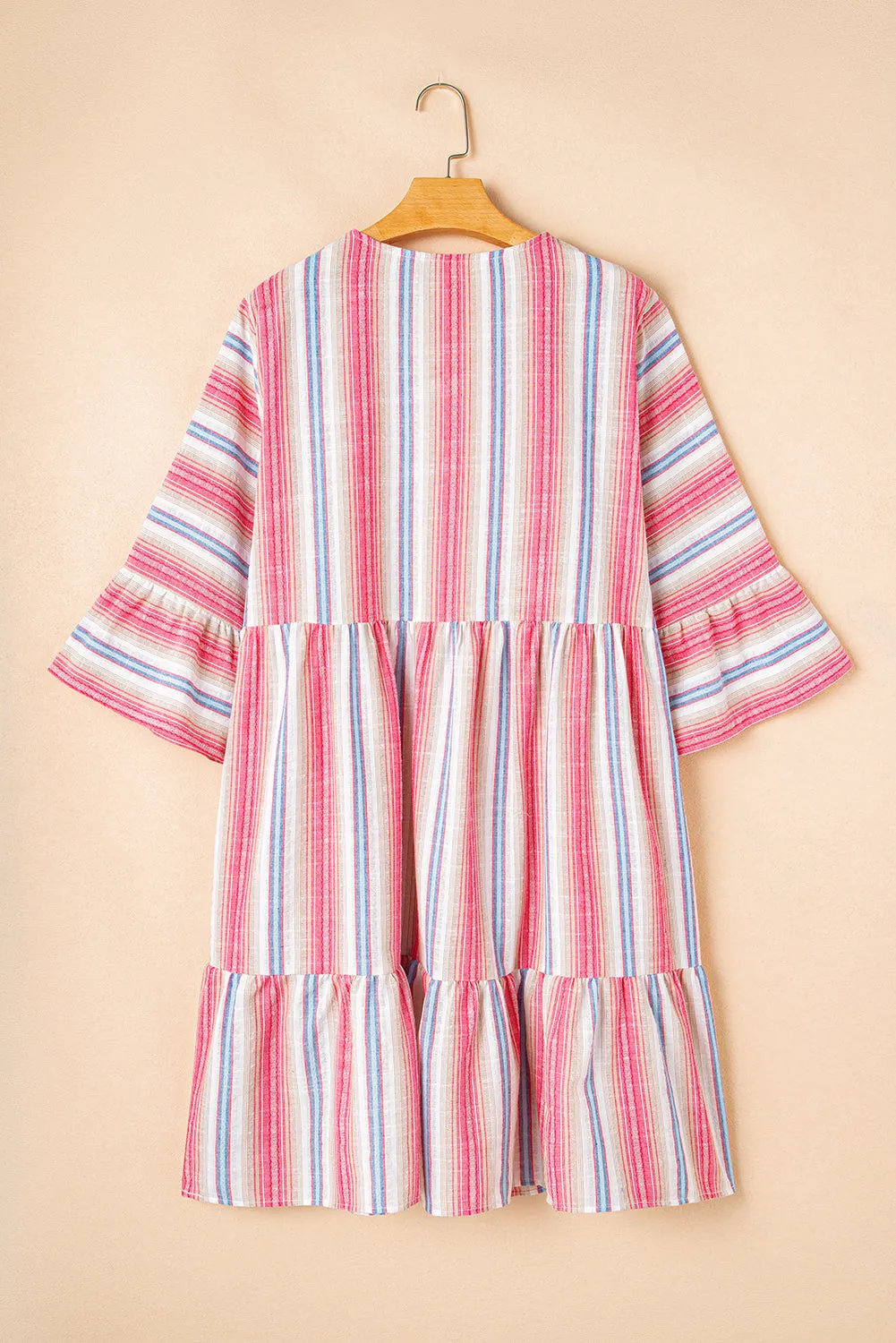 White Stripe Plus Size Embroidered Detail Flared 3/4 Sleeve V Neck Dress sold by Beagle Boutique product image thumbnail 5