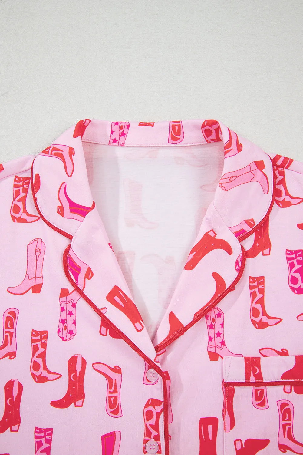 Pink Western Cowgirl Boots Printed Shirt Ruffled Shorts Pyjama Set sold by Beagle Boutique product image thumbnail 4