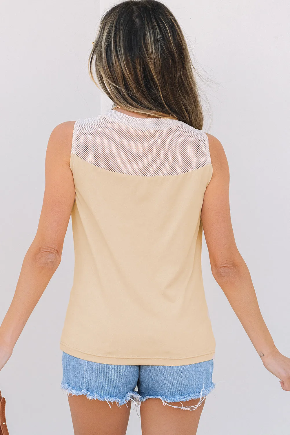 Mesh Patchwork Crew Neck Sleeveless Top sold by Beagle Boutique product image thumbnail 2
