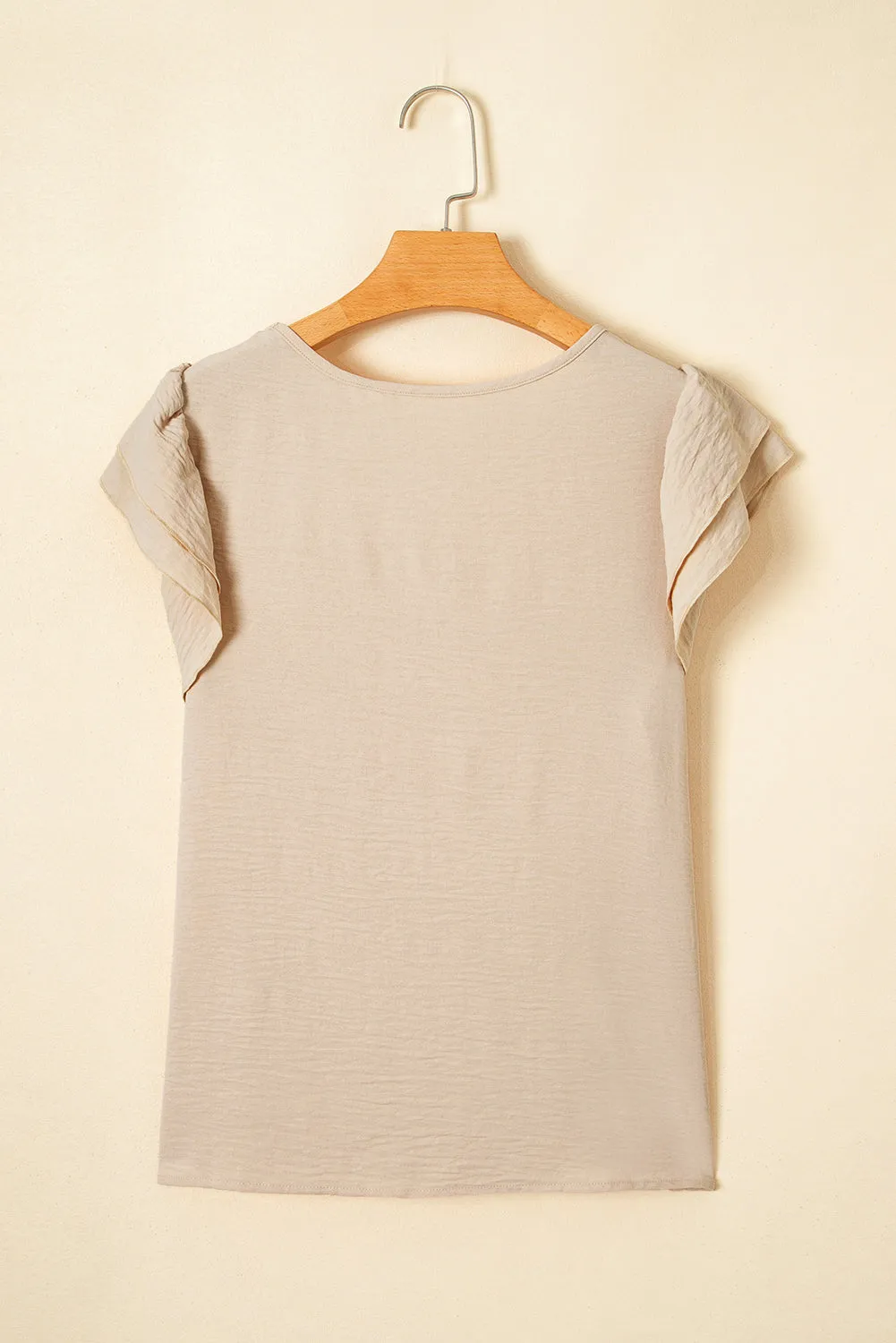 Beige Solid Colour Ruffled Short Sleeve Casual Blouse sold by Beagle Boutique product image thumbnail 5