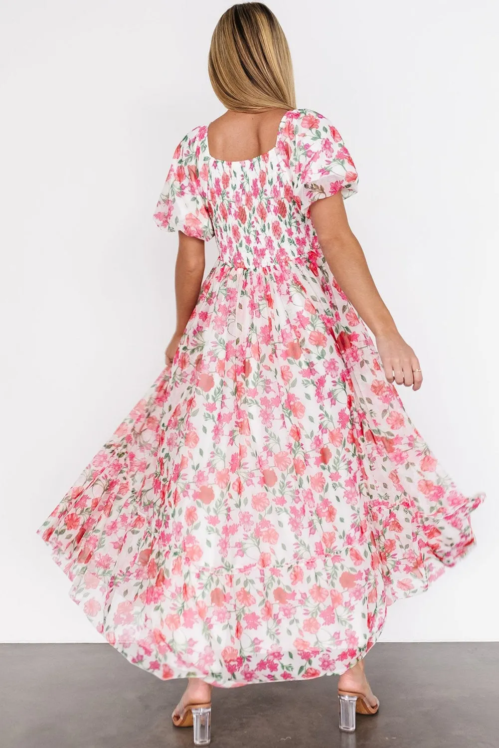 Pink Plus Size Floral Square Neck Puff Sleeve Ruffle Maxi Dress sold by Beagle Boutique product image thumbnail 2