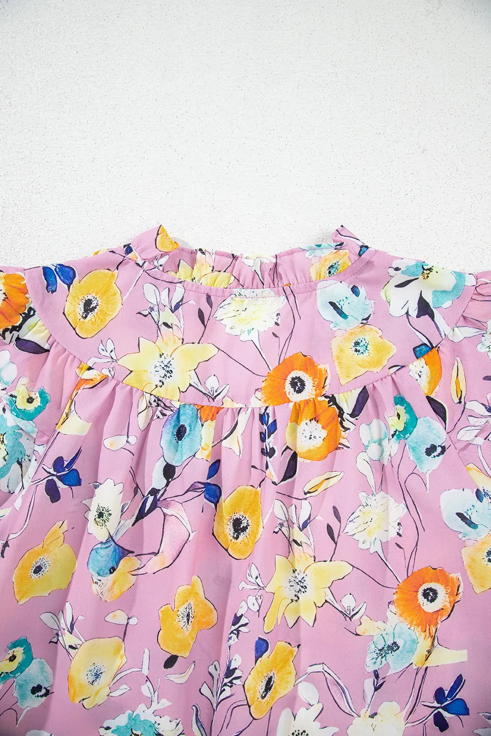 Pink Flutter Sleeve V Neck Floral Top sold by Beagle Boutique product image thumbnail 5