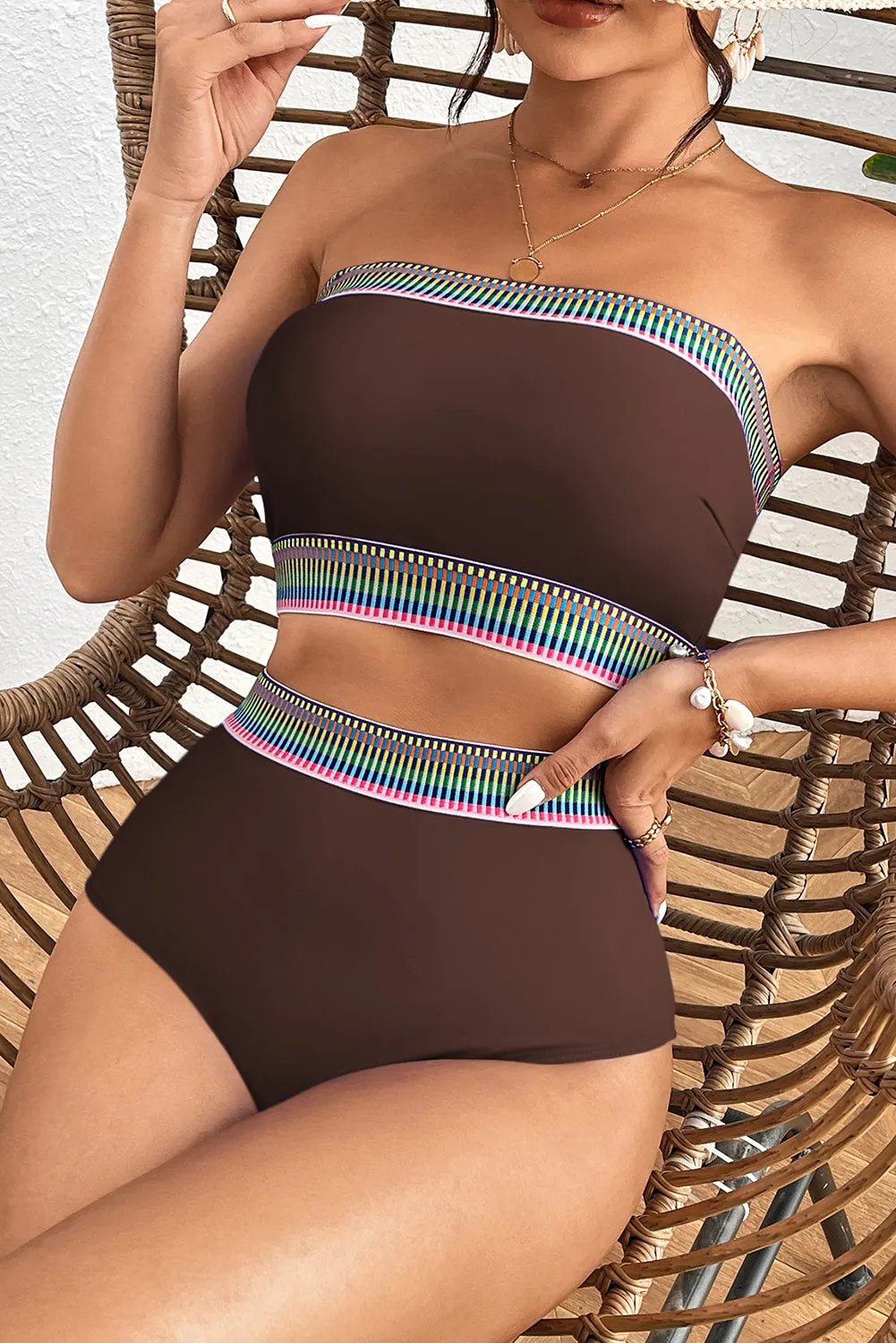 Coffee Contrast Banding Tube Bikini High Waist 2pcs Swimsuit sold by Beagle Boutique product image thumbnail 4