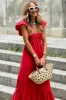 V Neck Flutter Sleeve Smocked Bodice High Waist Ruffle Maxi Dress sold by Beagle Boutique