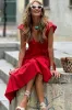 V Neck Flutter Sleeve Smocked Bodice High Waist Ruffle Maxi Dress sold by Beagle Boutique