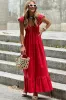 V Neck Flutter Sleeve Smocked Bodice High Waist Ruffle Maxi Dress sold by Beagle Boutique