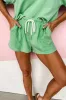 Mint Green V Neck Drop Shoulder Tee and Patchwork Drawstring Shorts Set sold by Beagle Boutique