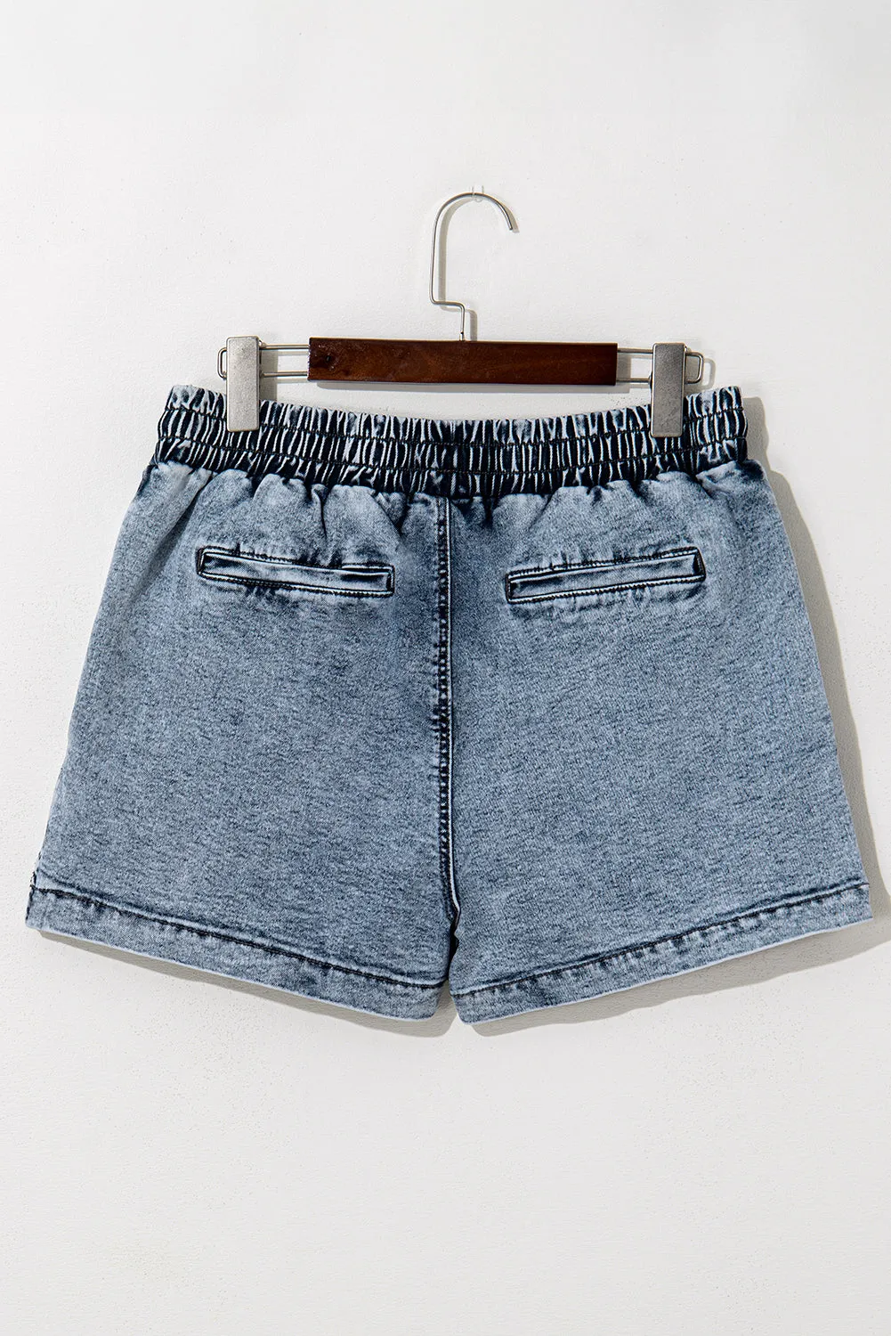 Dusk Blue Drawstring High Waist Pocketed Denim Shorts Skort sold by Beagle Boutique product image thumbnail 5