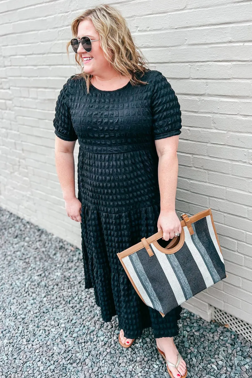 Black Plus Size Textured Tiered Short Sleeve Maxi Dress sold by Beagle Boutique product image thumbnail 4