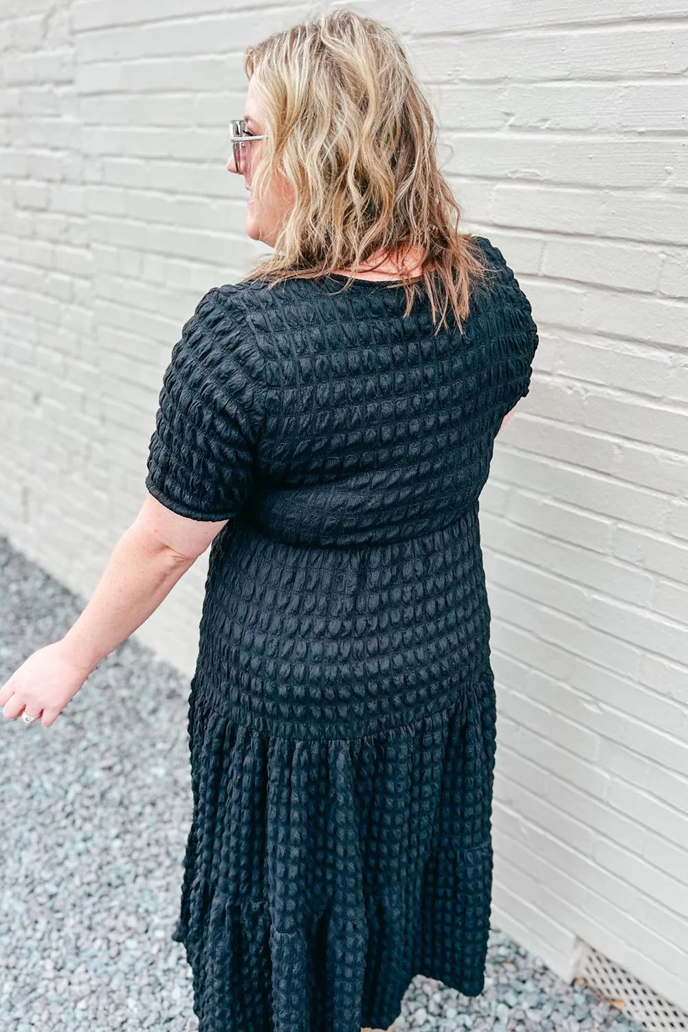 Black Plus Size Textured Tiered Short Sleeve Maxi Dress sold by Beagle Boutique product image thumbnail 2