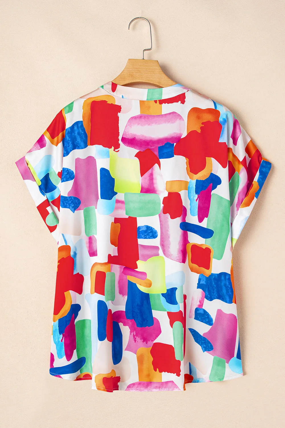 Colourful Brush Stroke Printed Plus Size Button Split Neck Blouse sold by Beagle Boutique product image thumbnail 5