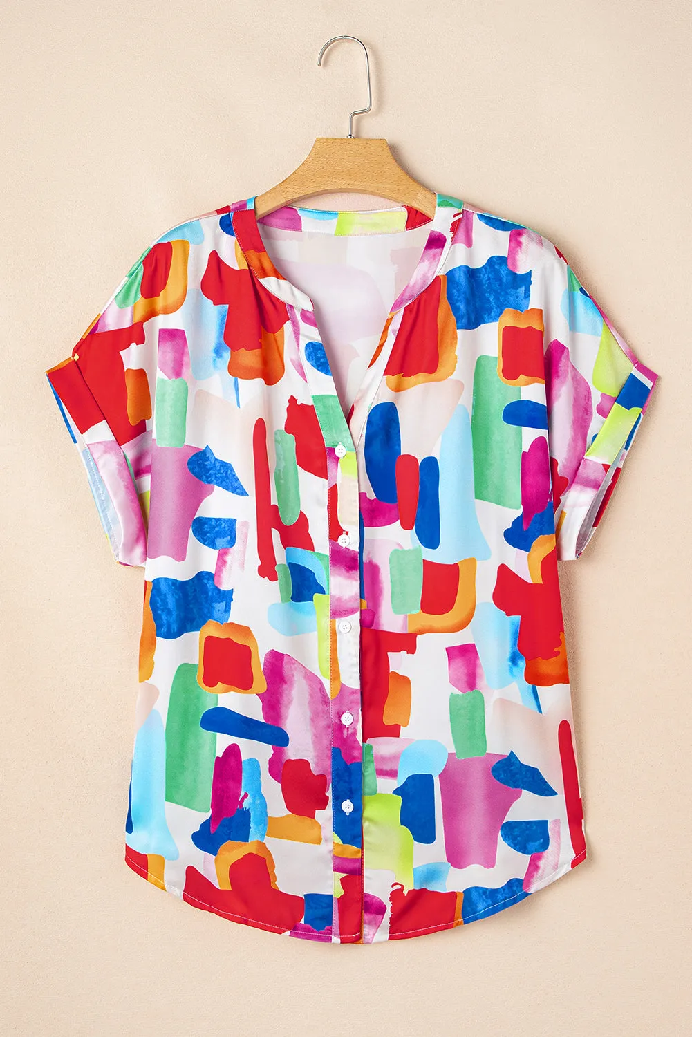 Colourful Brush Stroke Printed Plus Size Button Split Neck Blouse sold by Beagle Boutique product image thumbnail 4