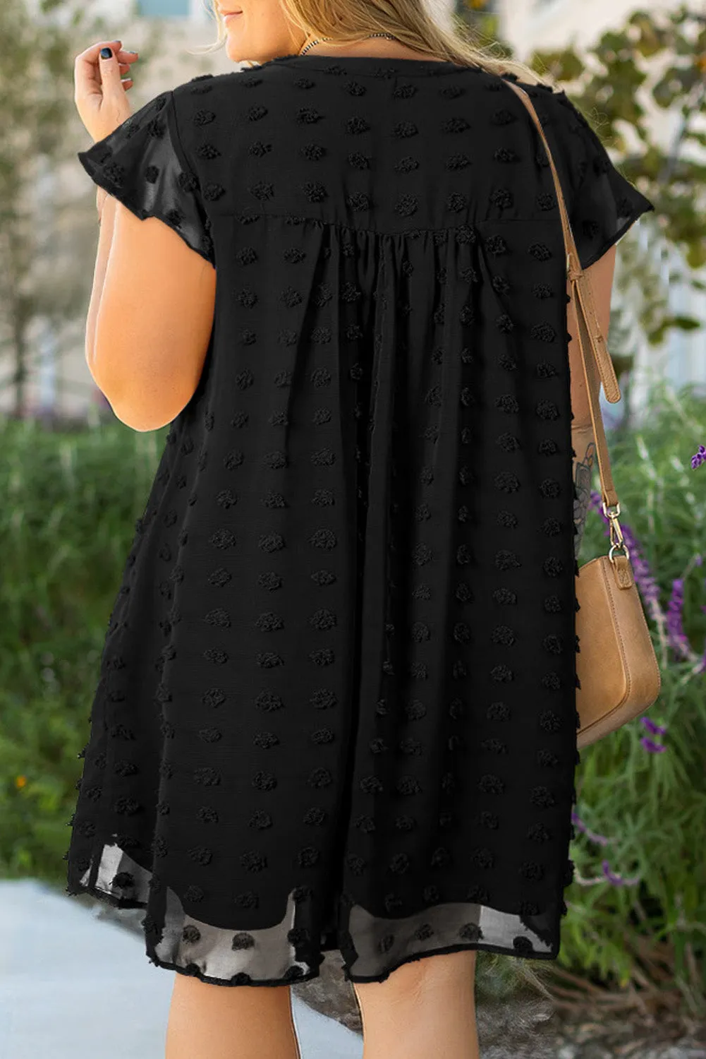 Black Dotty Textured Notched Neck Plus Ruffled Dress sold by Beagle Boutique product image thumbnail 2