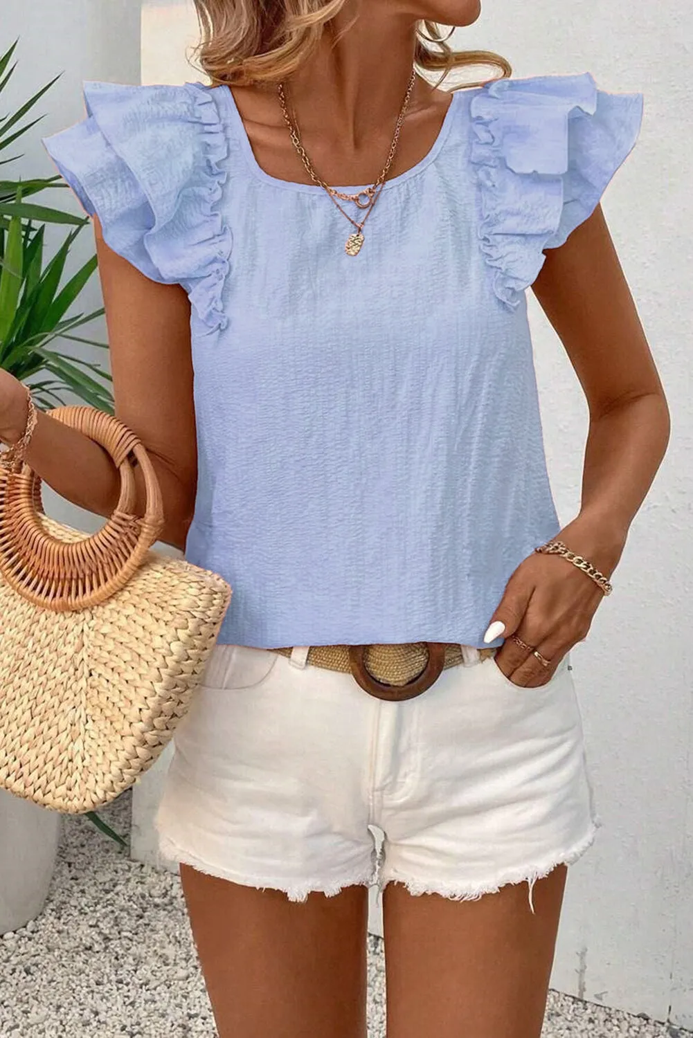 Beige Textured Bow Knot Frilled Butterfly Sleeve Blouse sold by Beagle Boutique product image thumbnail 5