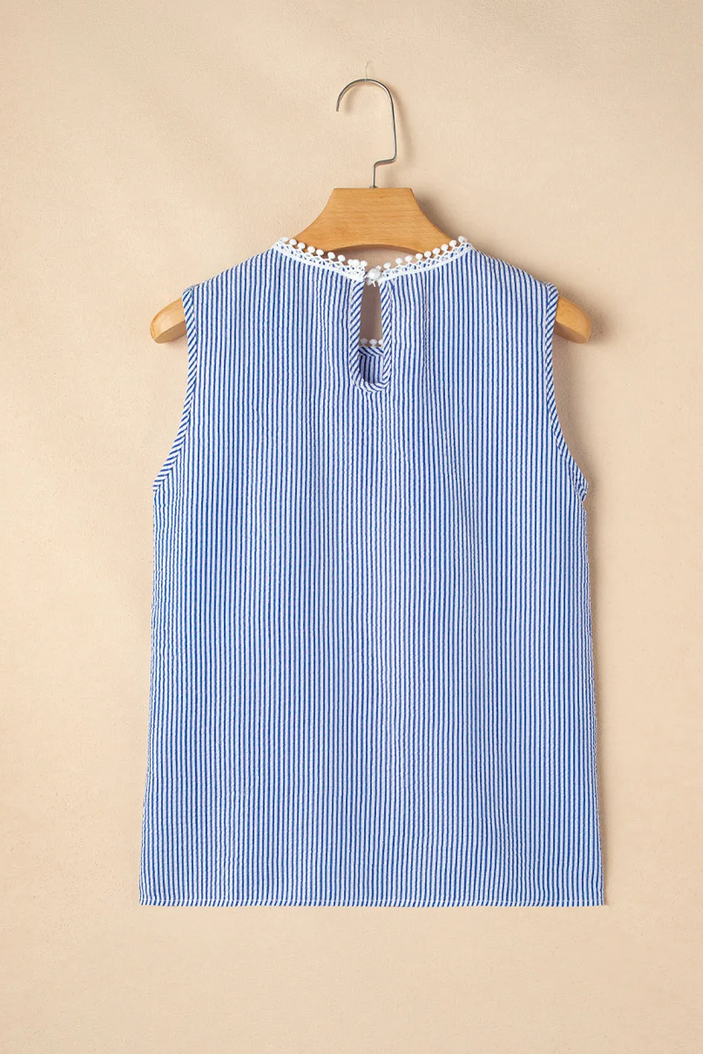 Sky Blue Stripe Lace Patchwork Crew Neck Tank Top sold by Beagle Boutique product image thumbnail 5