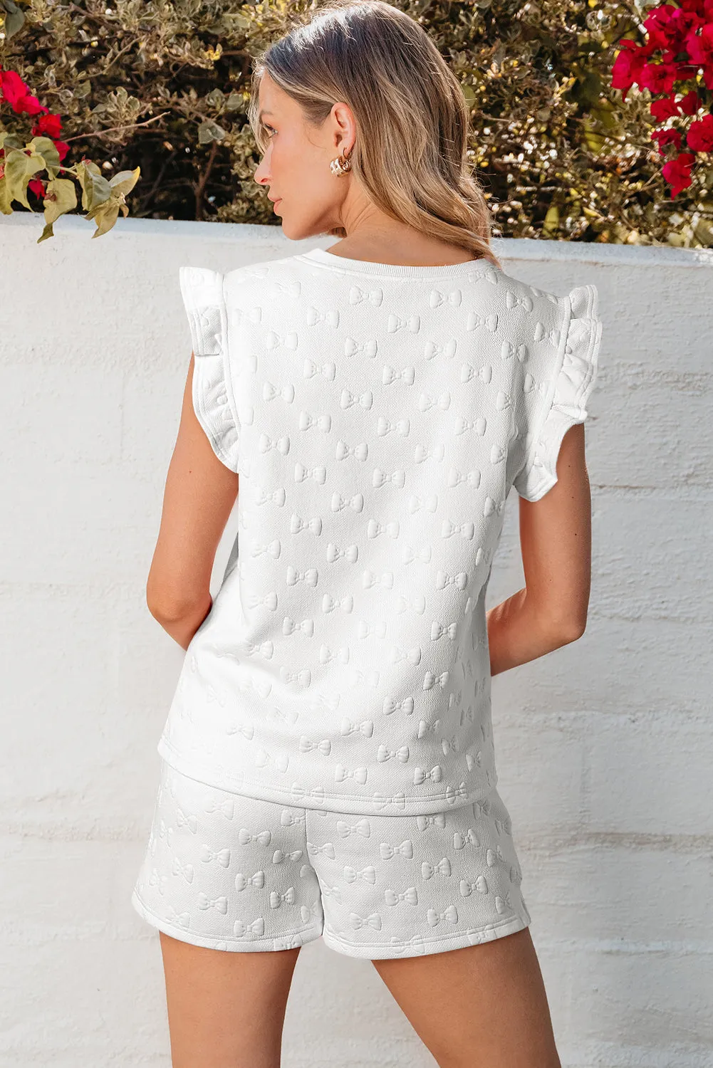 Bow Jacquard Ruffle Sleeve Short Co-ord Set sold by Beagle Boutique product image thumbnail 2