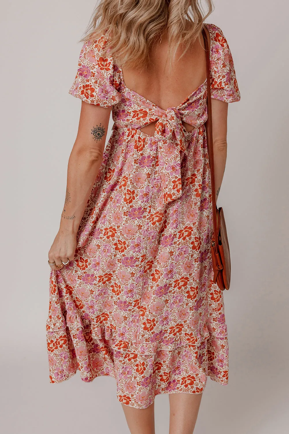 Floral Square Neck Knot Ruffle Midi Dress sold by Beagle Boutique product image thumbnail 2