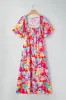 Abstract Print Puff Sleeve Square Neck Smocked Bust Tied Back Dress sold by Beagle Boutique