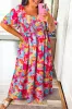 Abstract Print Puff Sleeve Square Neck Smocked Bust Tied Back Dress sold by Beagle Boutique