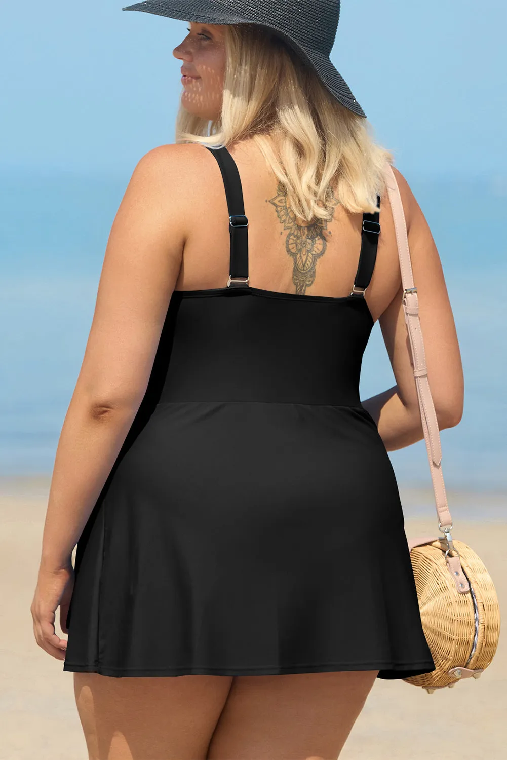 Black Square Neck Knot Plus Size One Piece Swimsuit sold by Beagle Boutique product image thumbnail 2