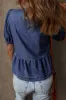 Sail Blue Tie Front Bubble Sleeve Peplum Denim Shirt sold by Beagle Boutique