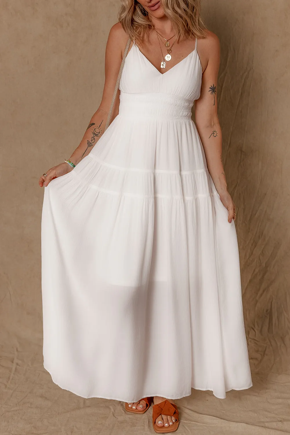 White Spaghetti Straps High Waist Elegant Long Dress sold by Beagle Boutique product image thumbnail 4