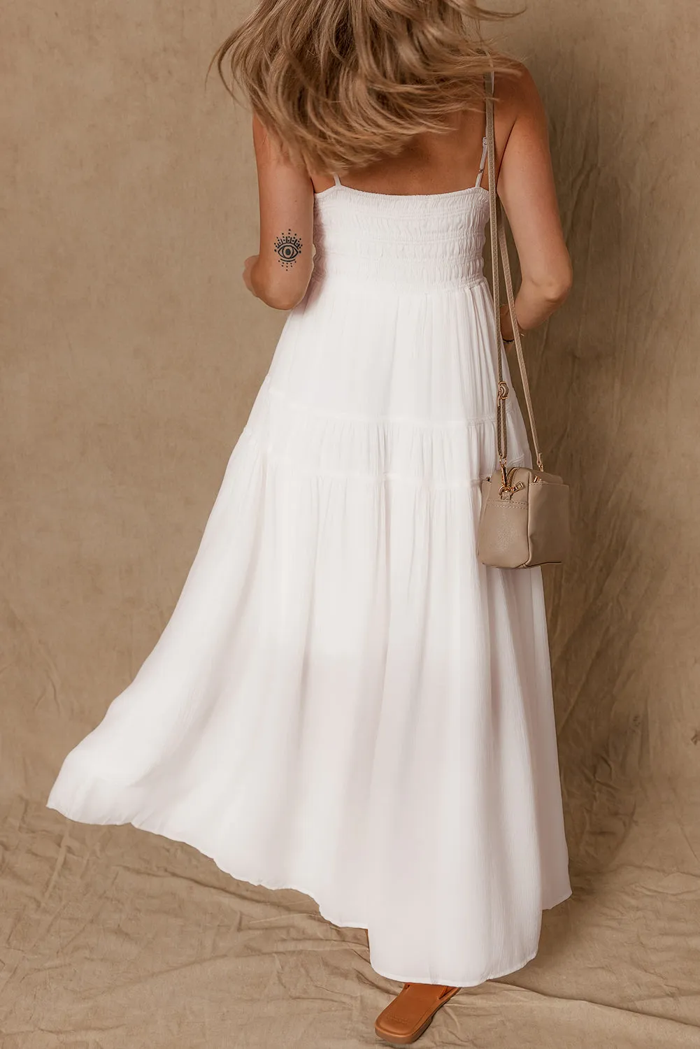 White Spaghetti Straps High Waist Elegant Long Dress sold by Beagle Boutique product image thumbnail 2