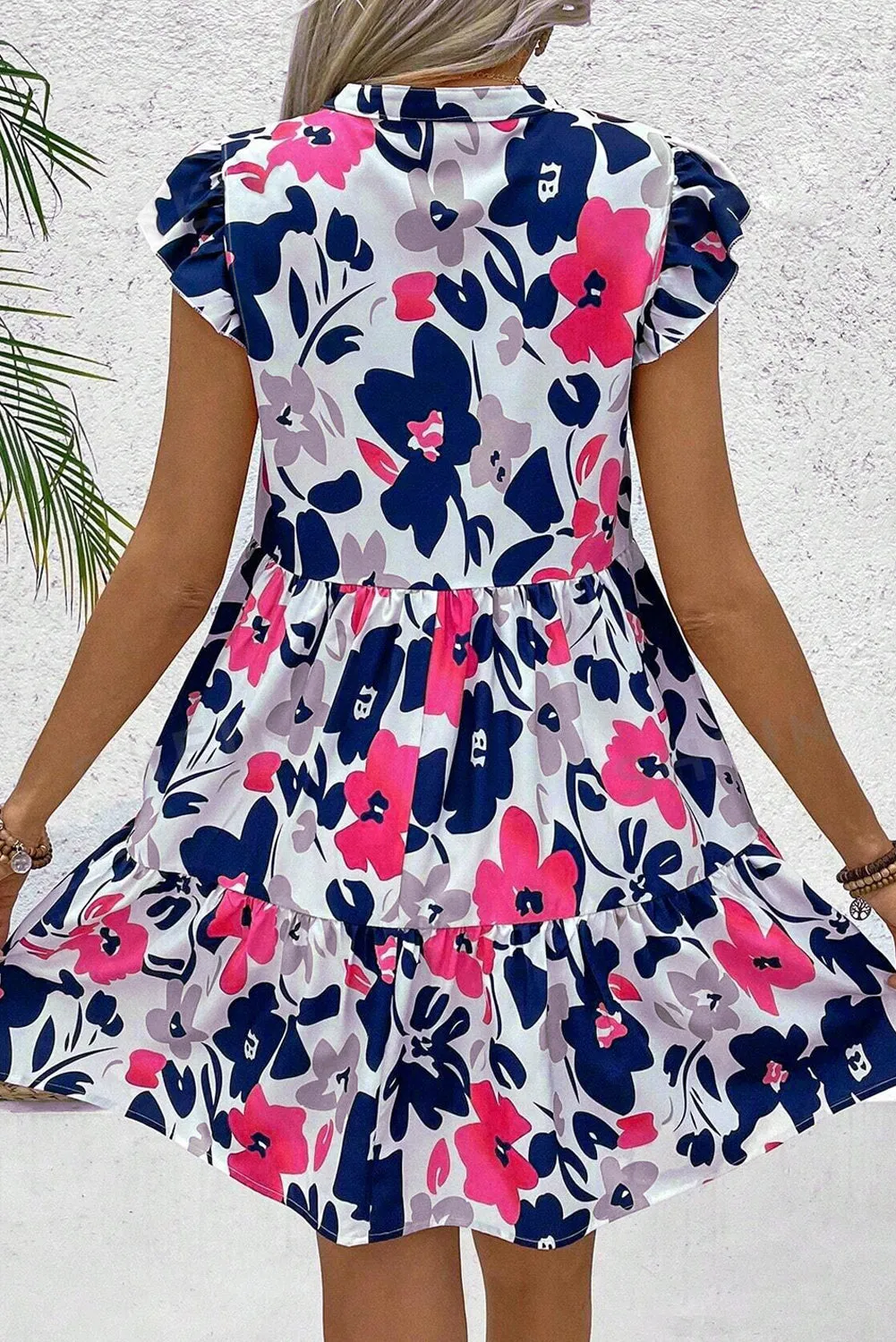 Floral Print Notched Neck Flutter Sleeve Mini Dress sold by Beagle Boutique product image thumbnail 2