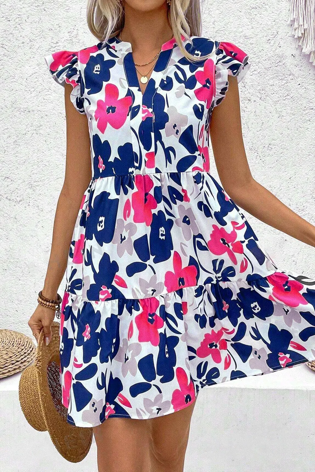 Floral Print Notched Neck Flutter Sleeve Mini Dress sold by Beagle Boutique product image thumbnail 4