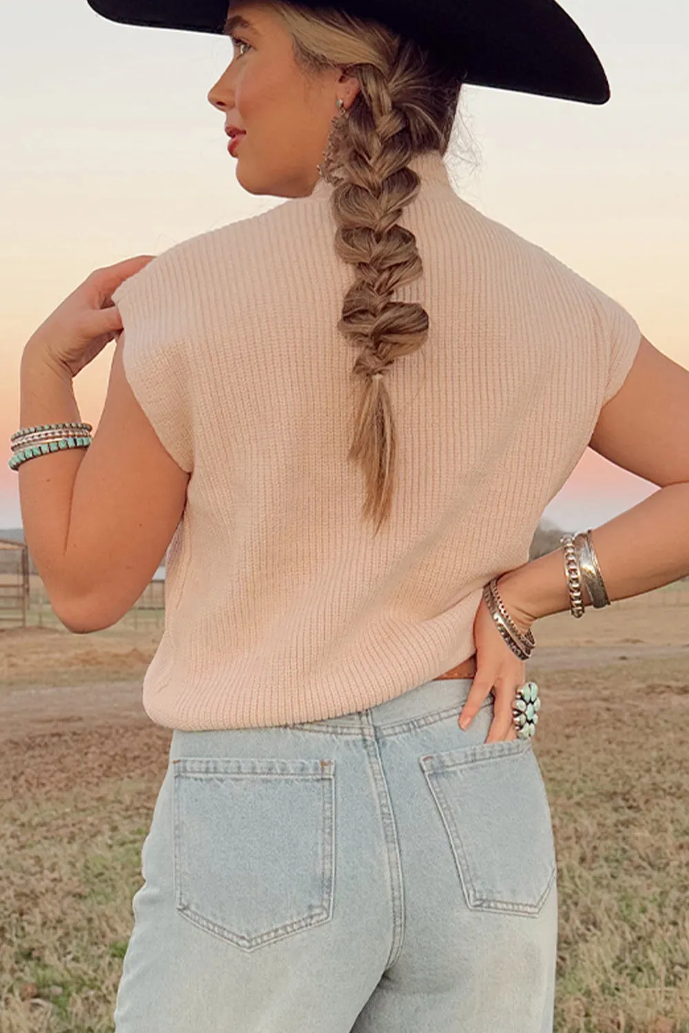 Oatmeal HOWDY Rodeo Cowboy Graphic High Neck Short Sleeve Sweater sold by Beagle Boutique product image thumbnail 2