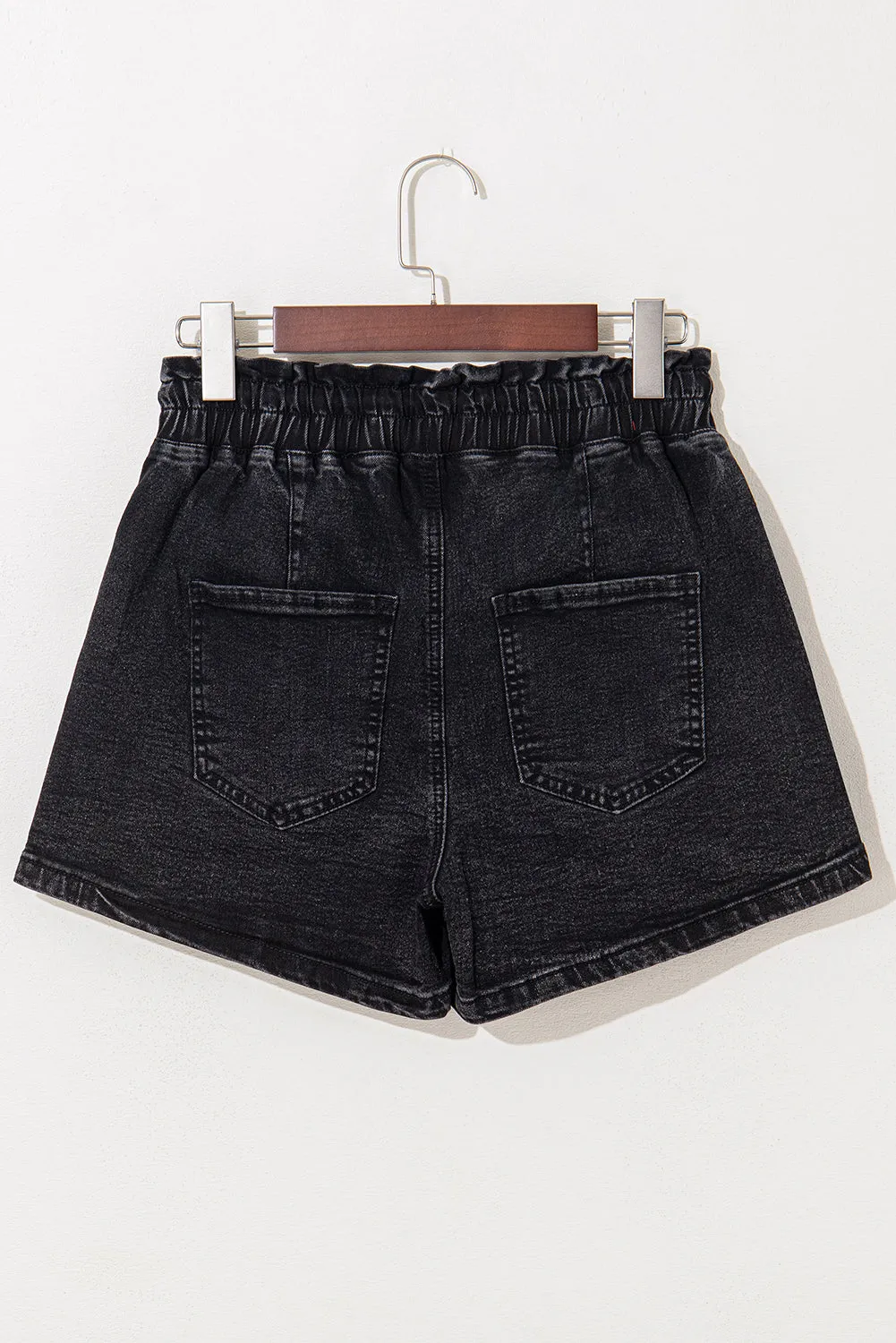 Black Drawstring High Waist Casual Denim Shorts with Pockets sold by Beagle Boutique product image thumbnail 5