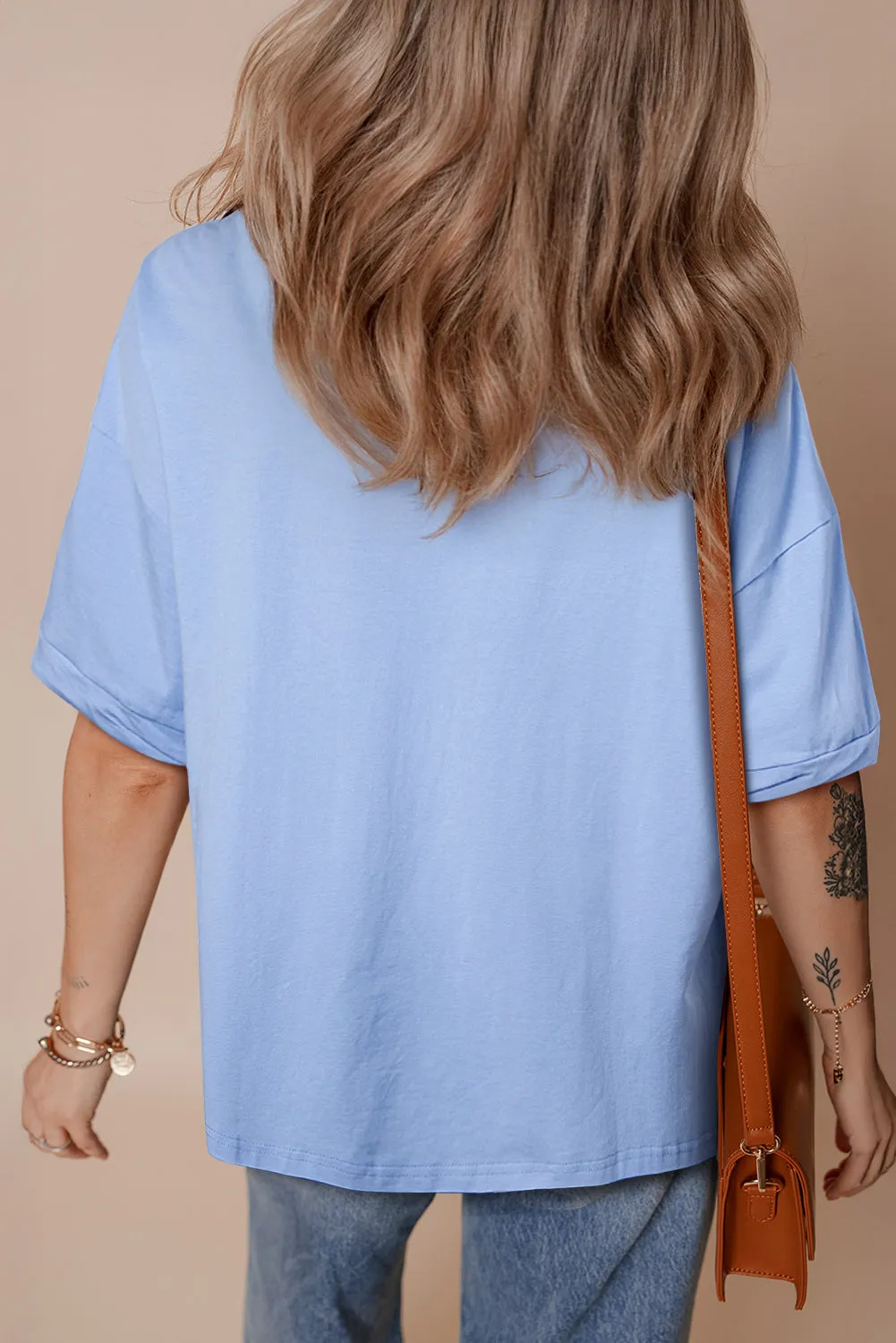 Blue Loose Half Sleeve Hi Low Hem T Shirt sold by Beagle Boutique product image thumbnail 2