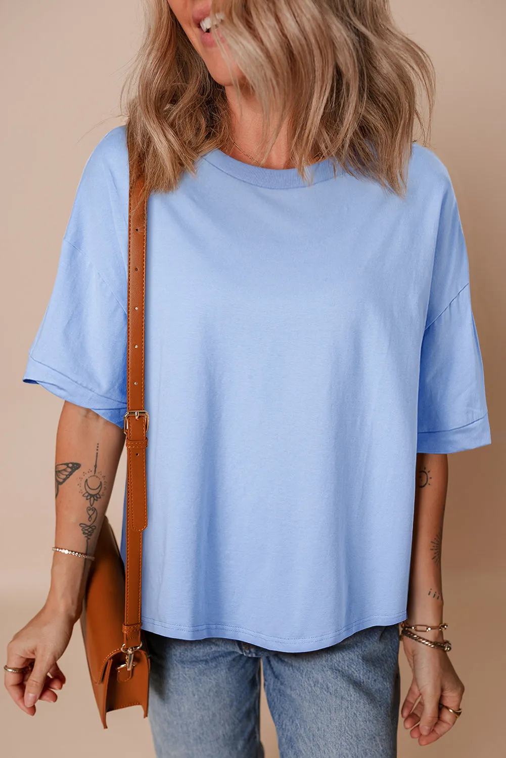 Blue Loose Half Sleeve Hi Low Hem T Shirt sold by Beagle Boutique