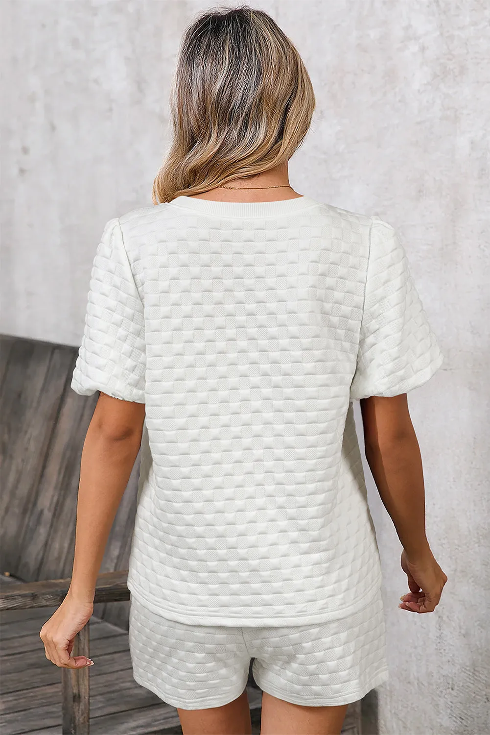 White Solid Colour Checkered Texture Short 2pcs Outfit sold by Beagle Boutique product image thumbnail 4