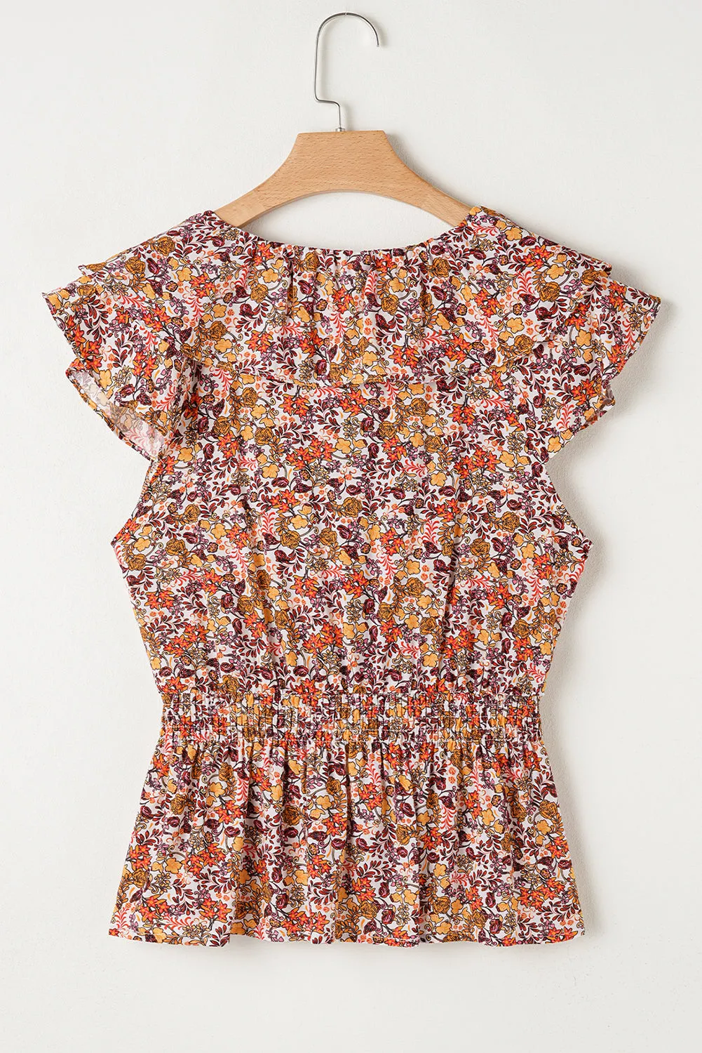 Red Floral Print Knot V Neck Ruffled Sleeve Blouse sold by Beagle Boutique product image thumbnail 5