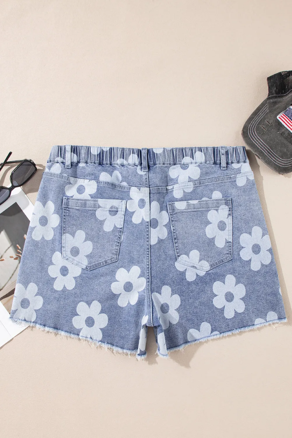 Ashleigh Blue Floral Pattern High Waist Raw Hem Plus Size Denim Shorts sold by Beagle Boutique product image thumbnail 5